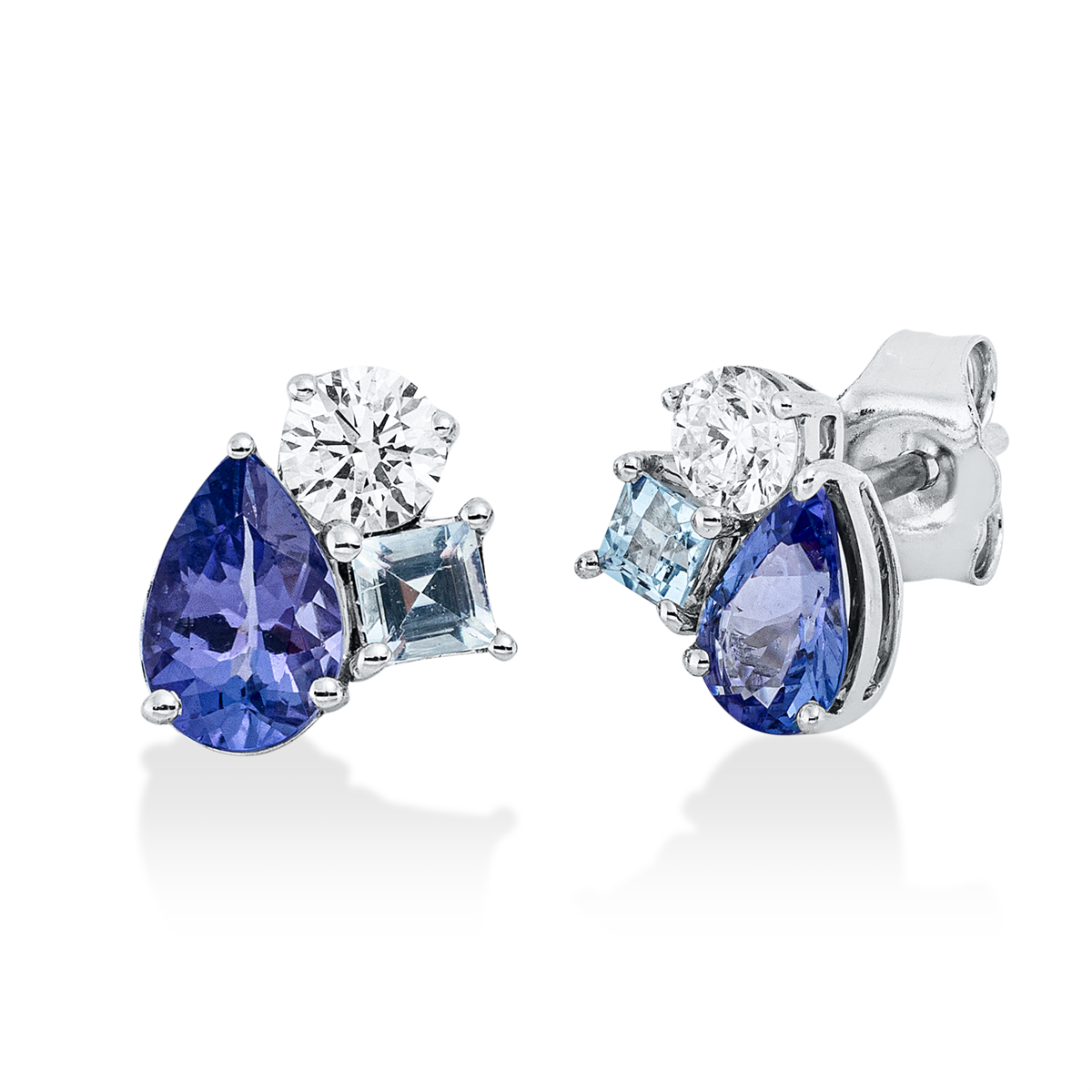 diamond full cut tanzanite colored stone classic studs in white gold