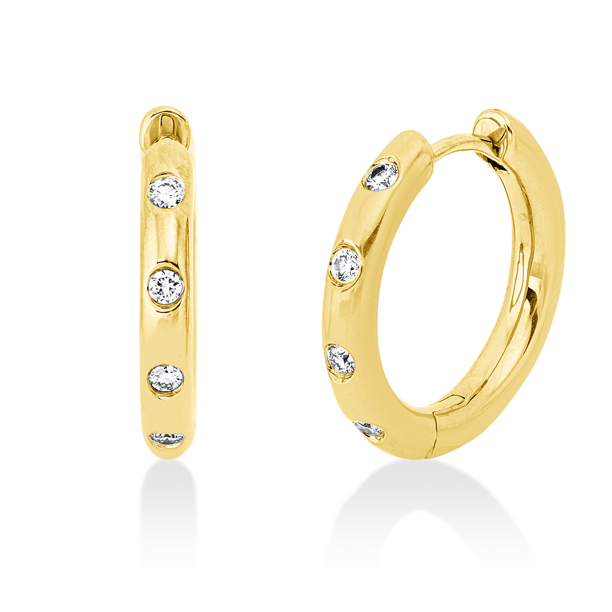 diamond full cut modern woman hoops & huggies in yellow gold