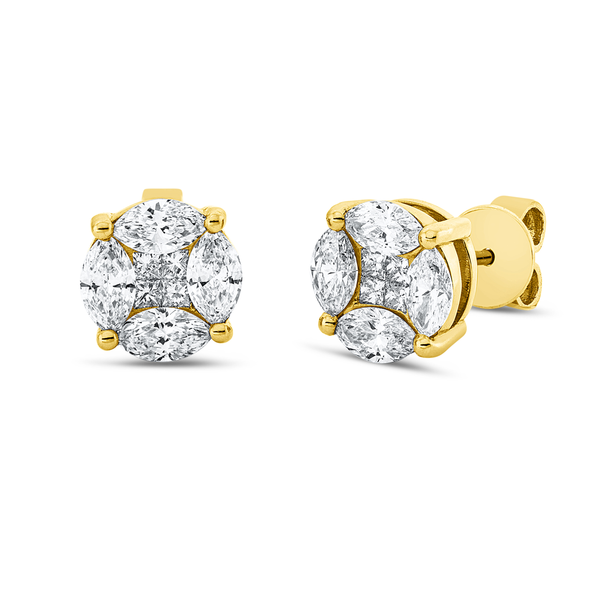 princess illusion classic earrings in yellow gold