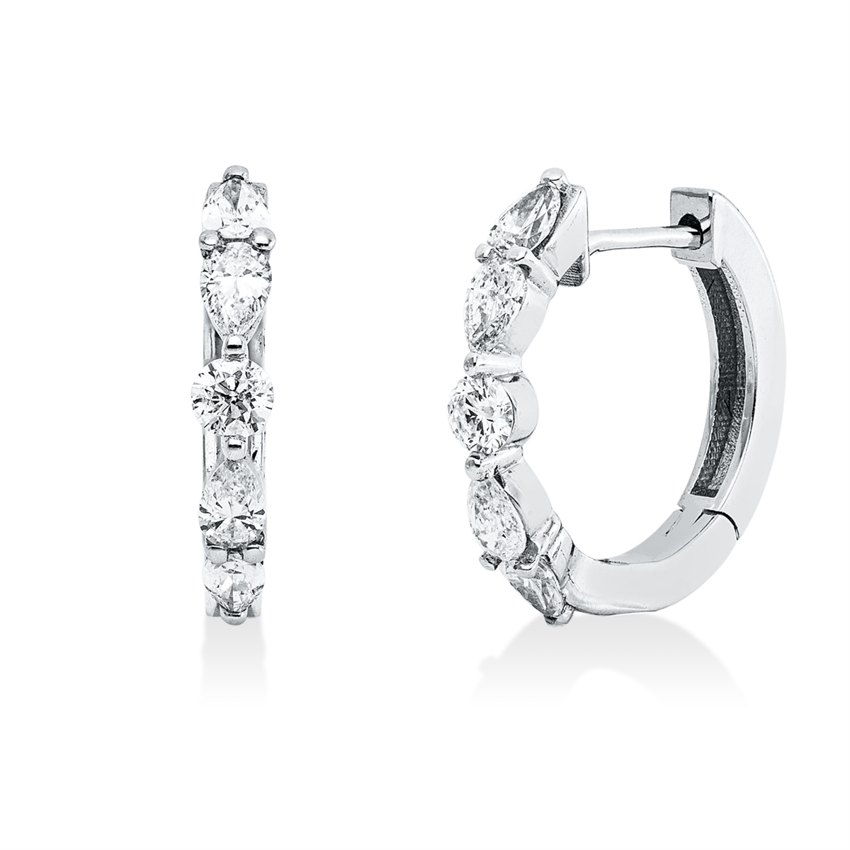 pear shape modern woman hoops & huggies in white gold