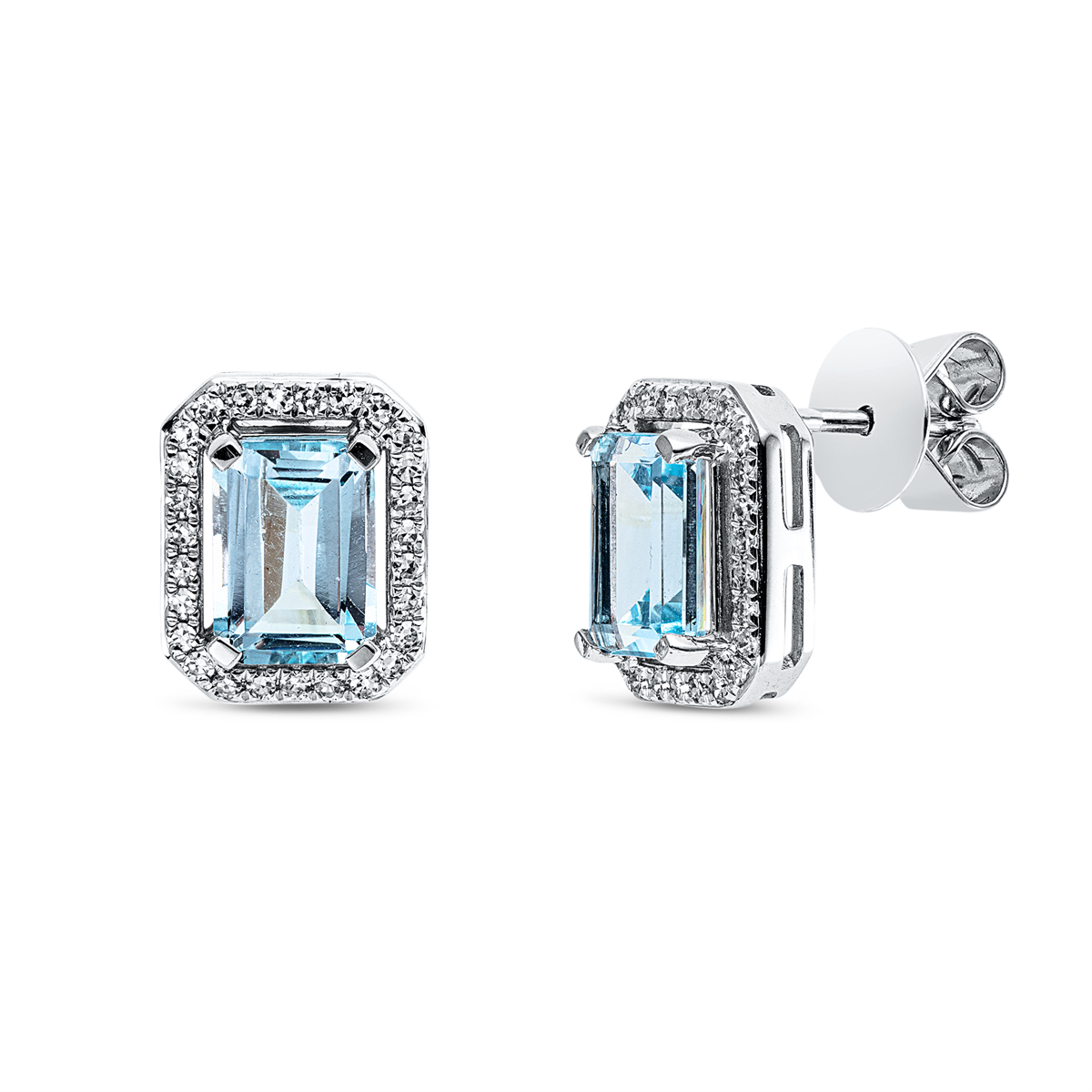 diamond single cut topaz colored stone fashion studs in white gold