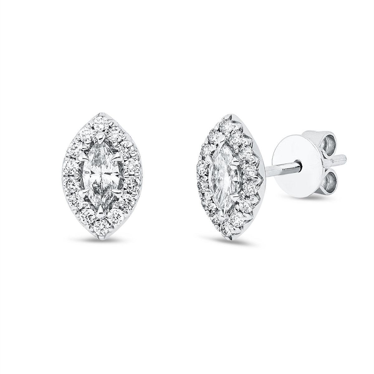diamond full cut solitaire with accent stones studs in white gold