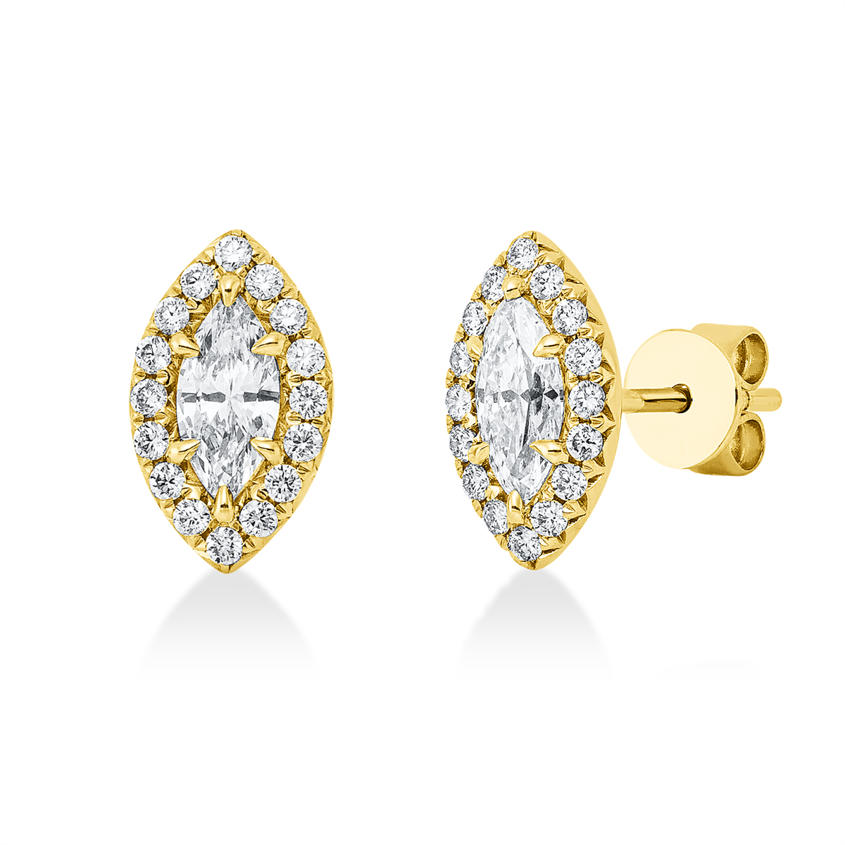 diamond full cut solitaire with accent stones studs in yellow gold