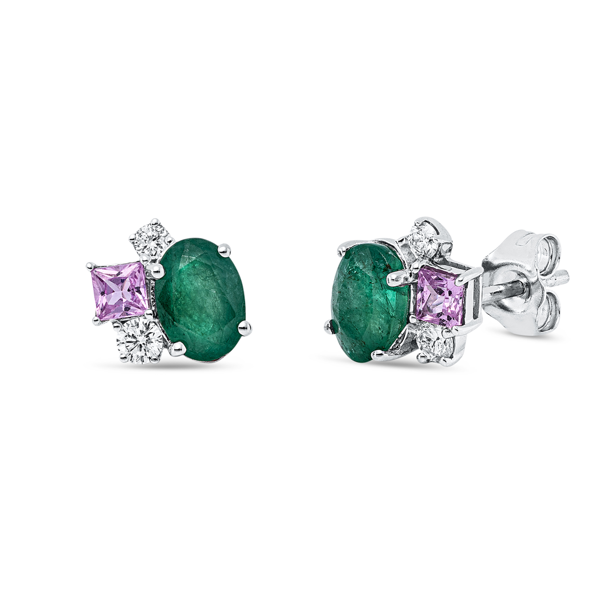 diamond full cut sapphire colored stone classic studs in white gold