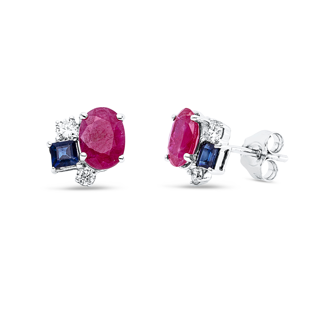 diamond full cut sapphire colored stone classic studs in white gold