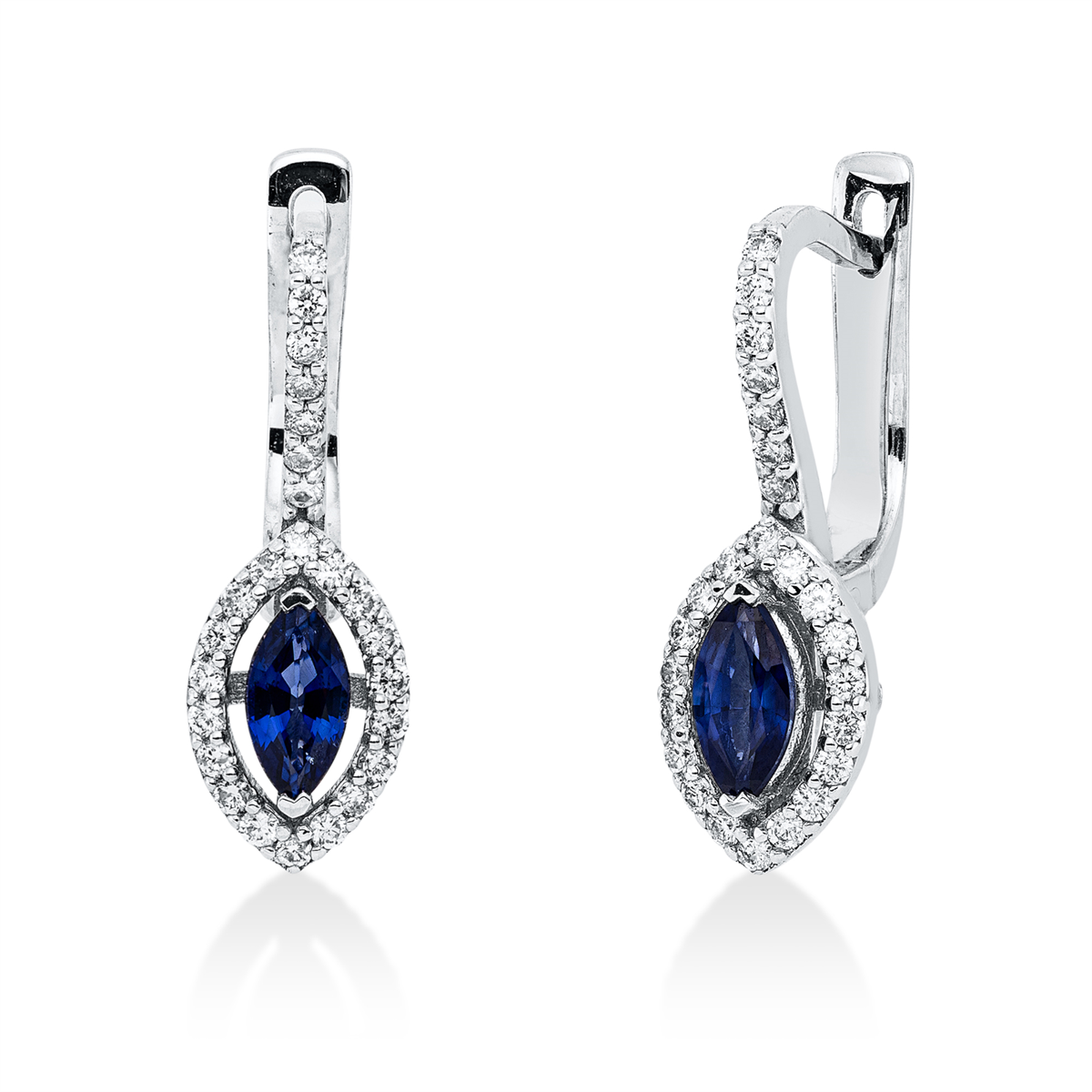 diamond full cut sapphire colored stone classic hoops & huggies in white gold