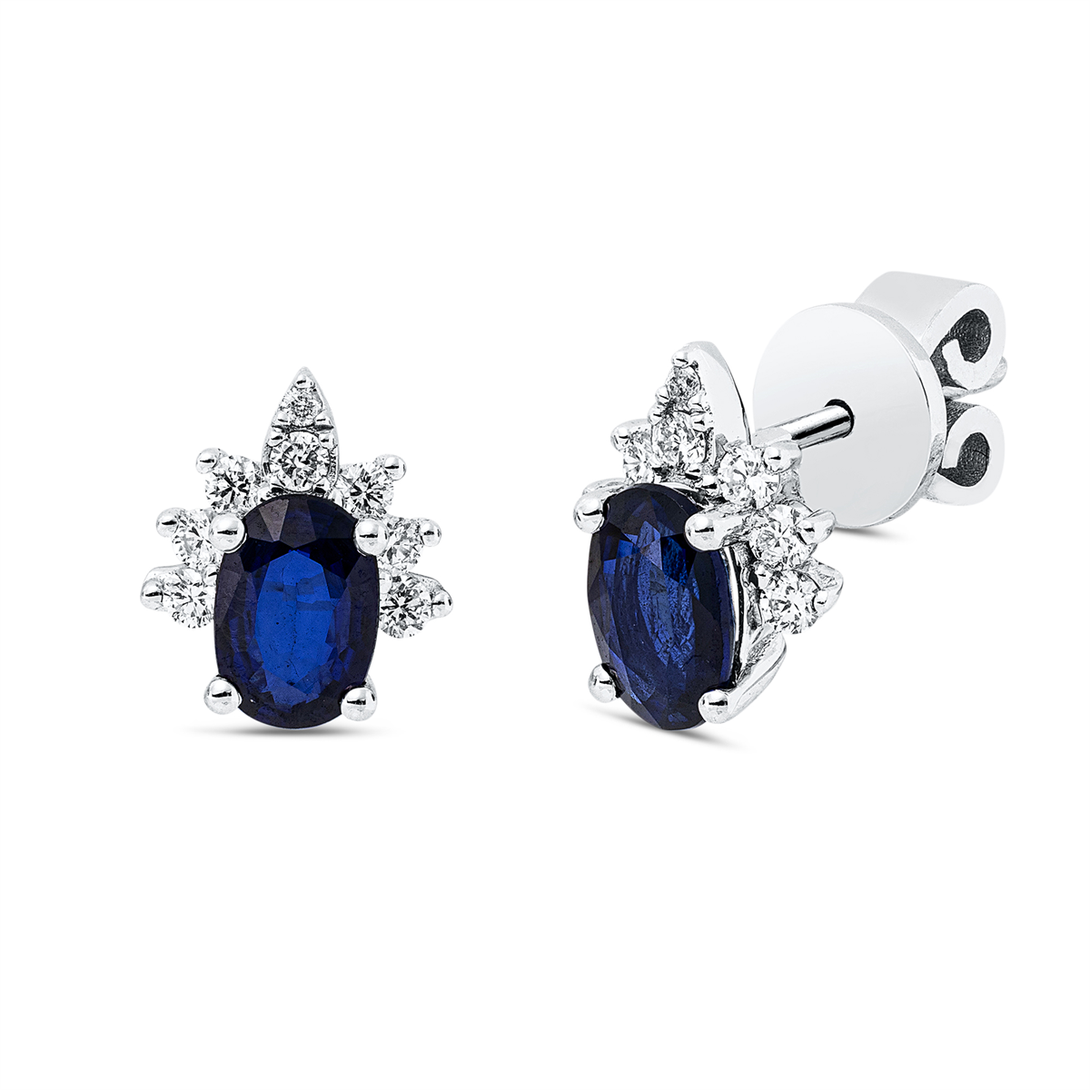 diamond full cut sapphire colored stone classic studs in white gold