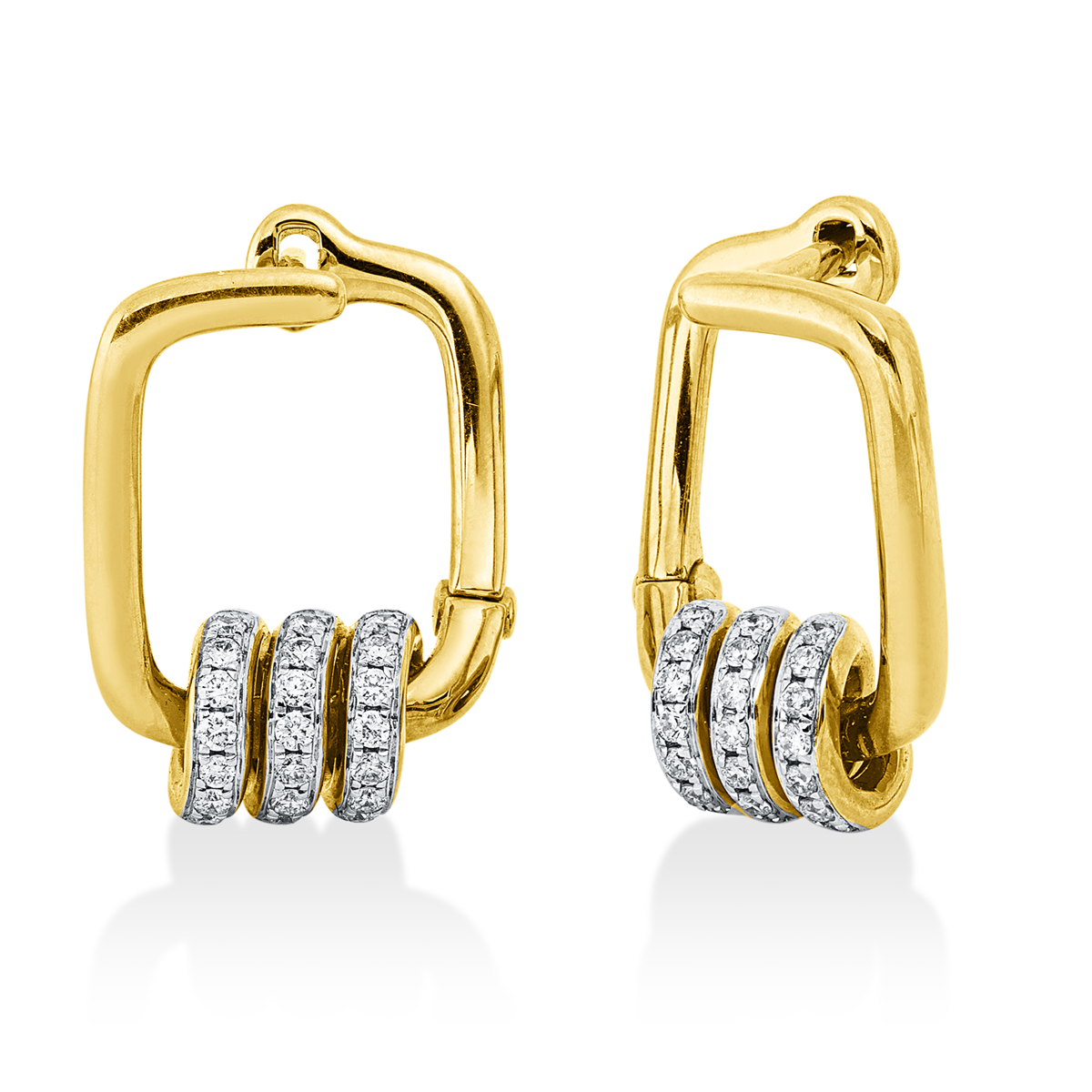 diamond full cut modern woman hoops & huggies in yellow gold / white gold