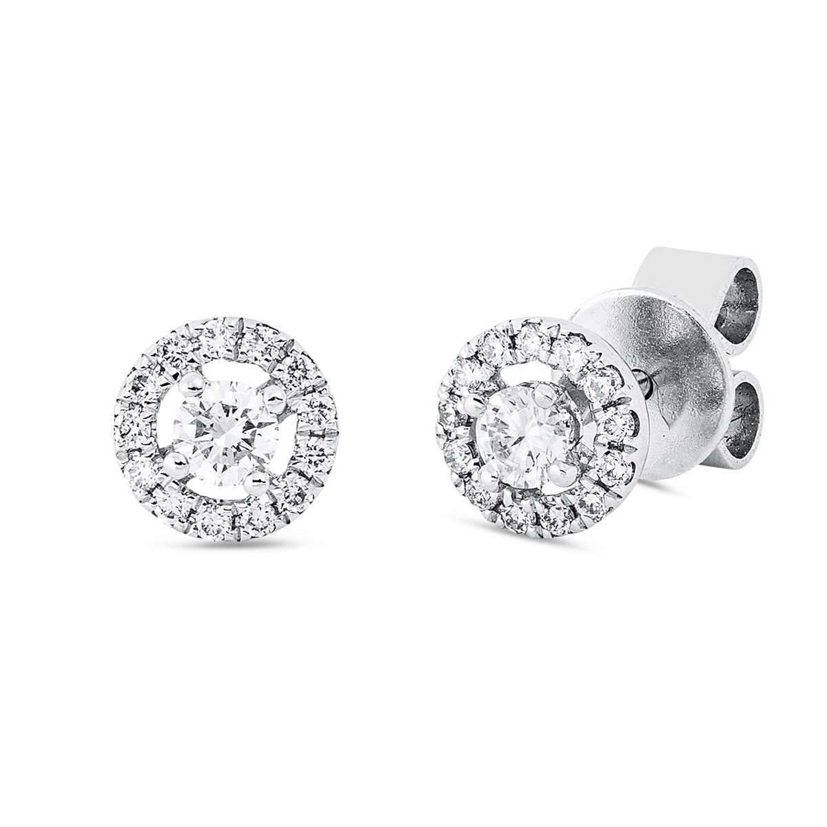 diamond full cut solitaire with accent stones studs in white gold