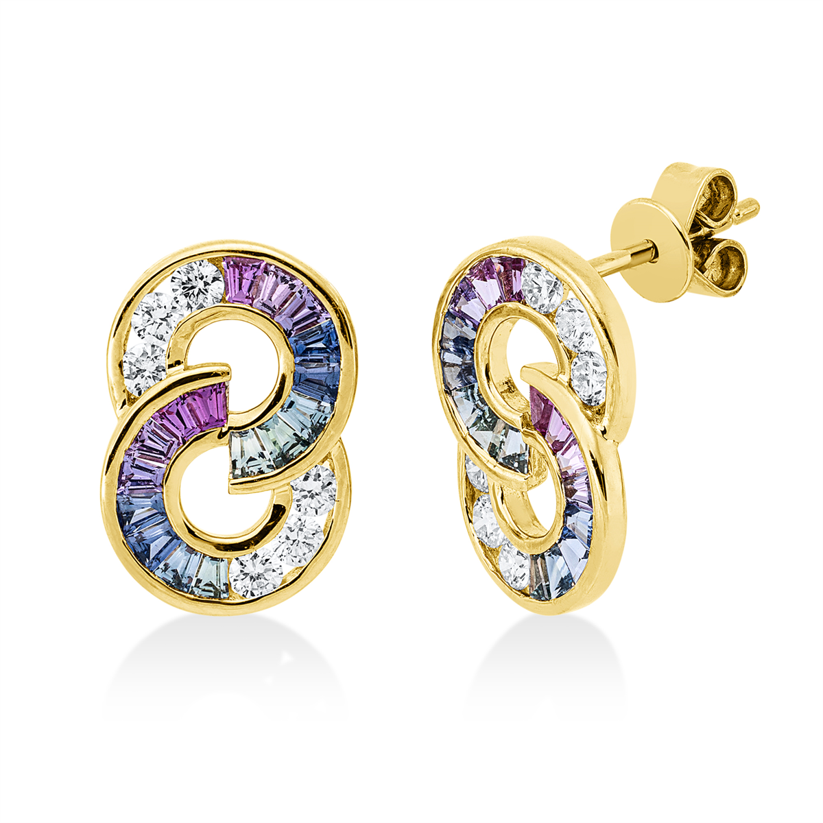 diamond full cut sapphire colored stone classic studs in yellow gold