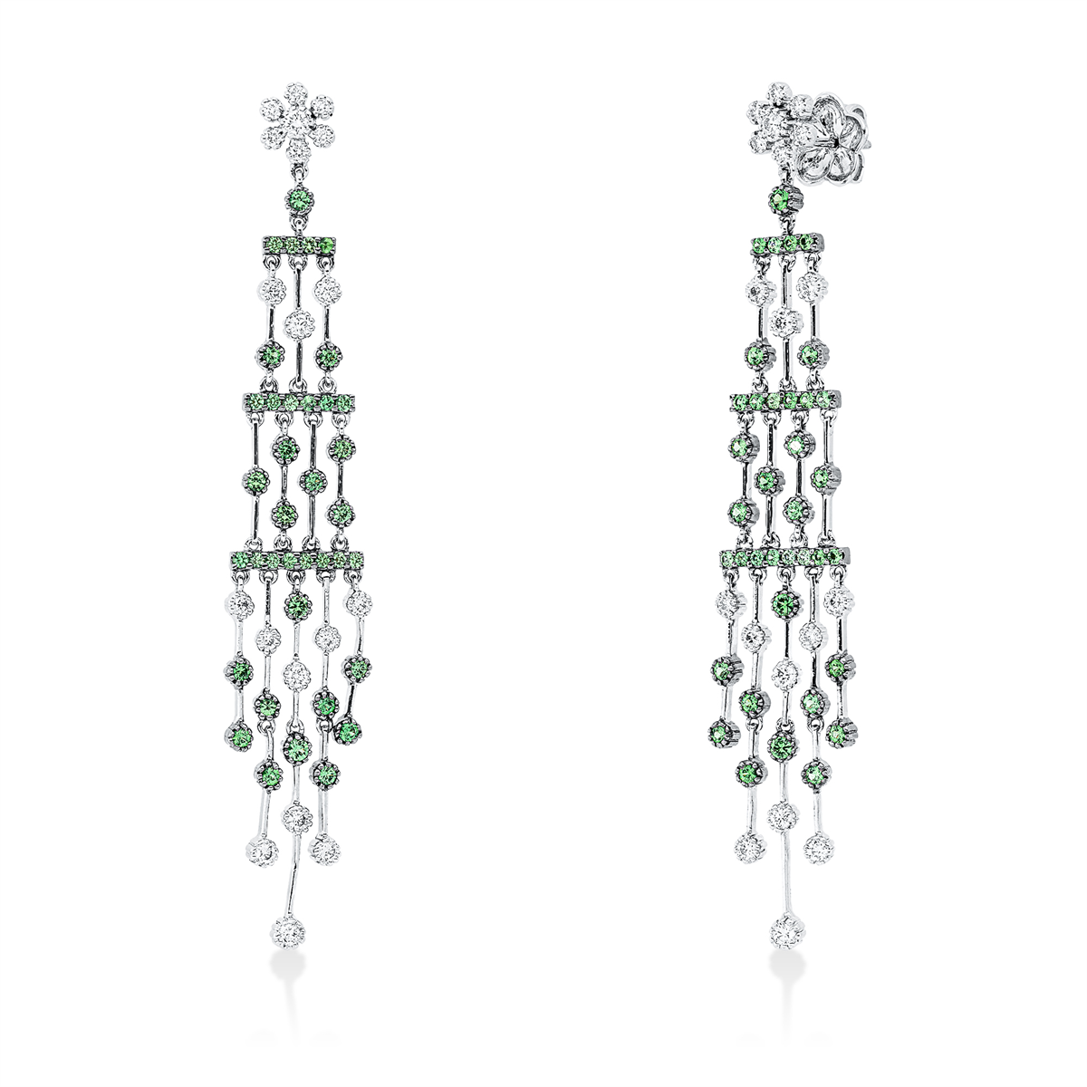 diamond full cut sapphire colored stone classic earrings in white gold