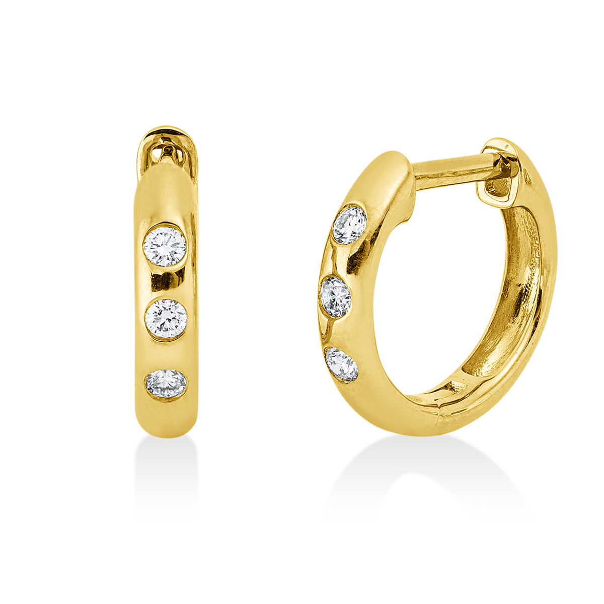 diamond full cut modern woman hoops & huggies in yellow gold