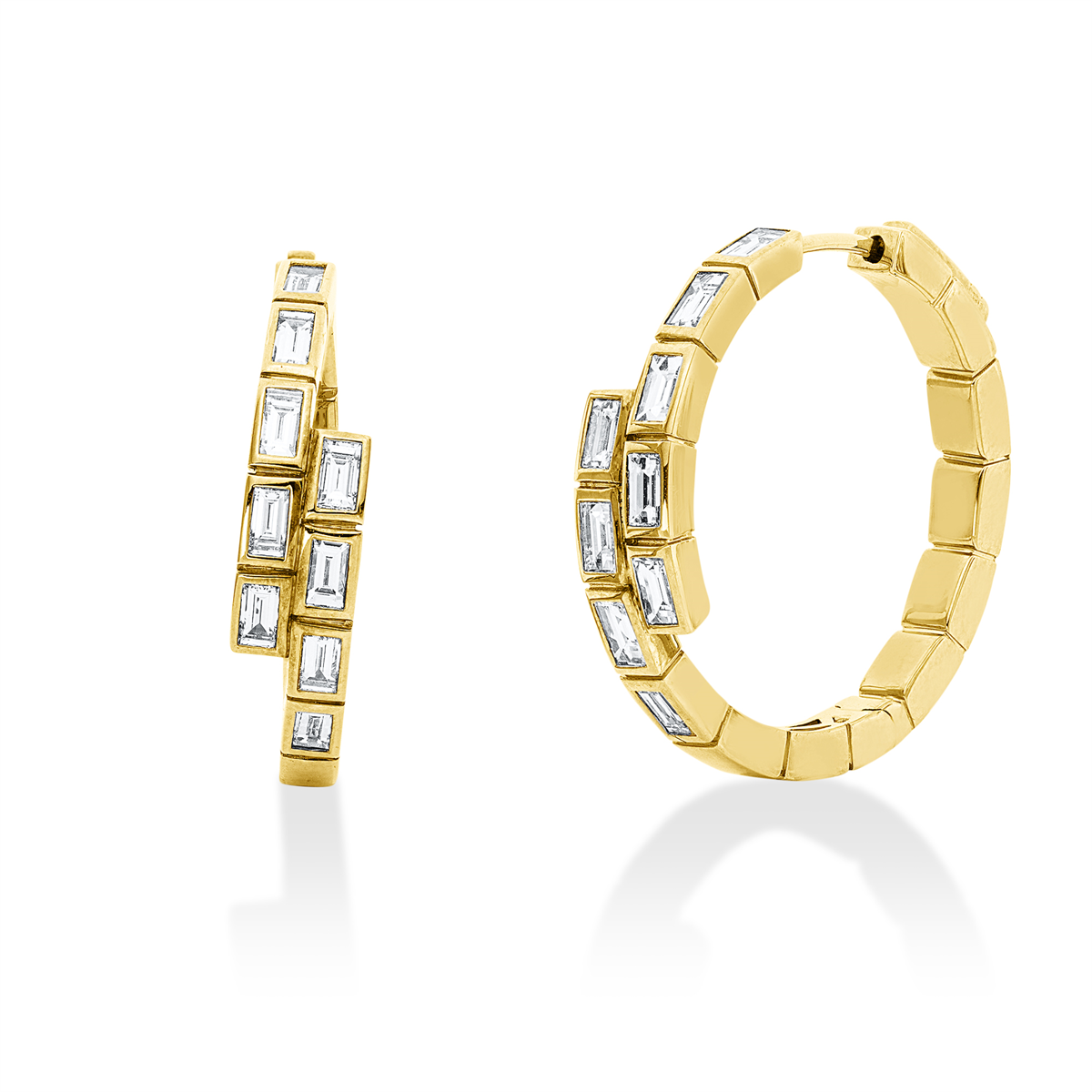 baguette exclusive hoops & huggies in yellow gold