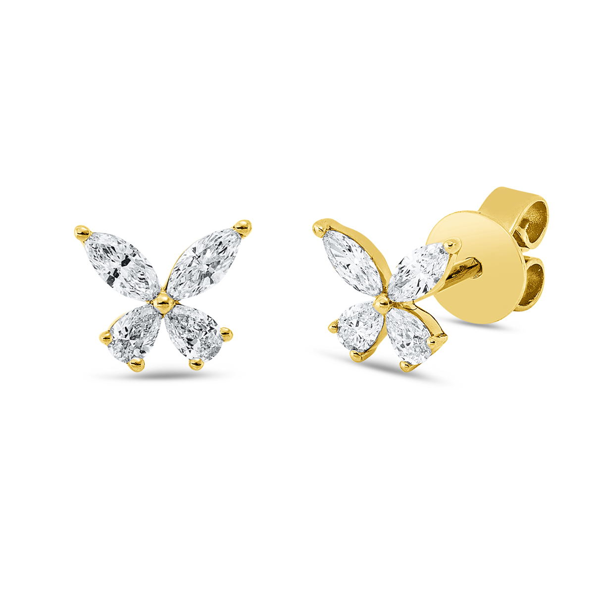 pear shape modern woman studs in yellow gold