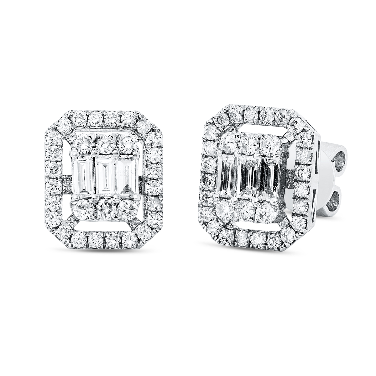 diamond full cut baguette illusion studs in white gold