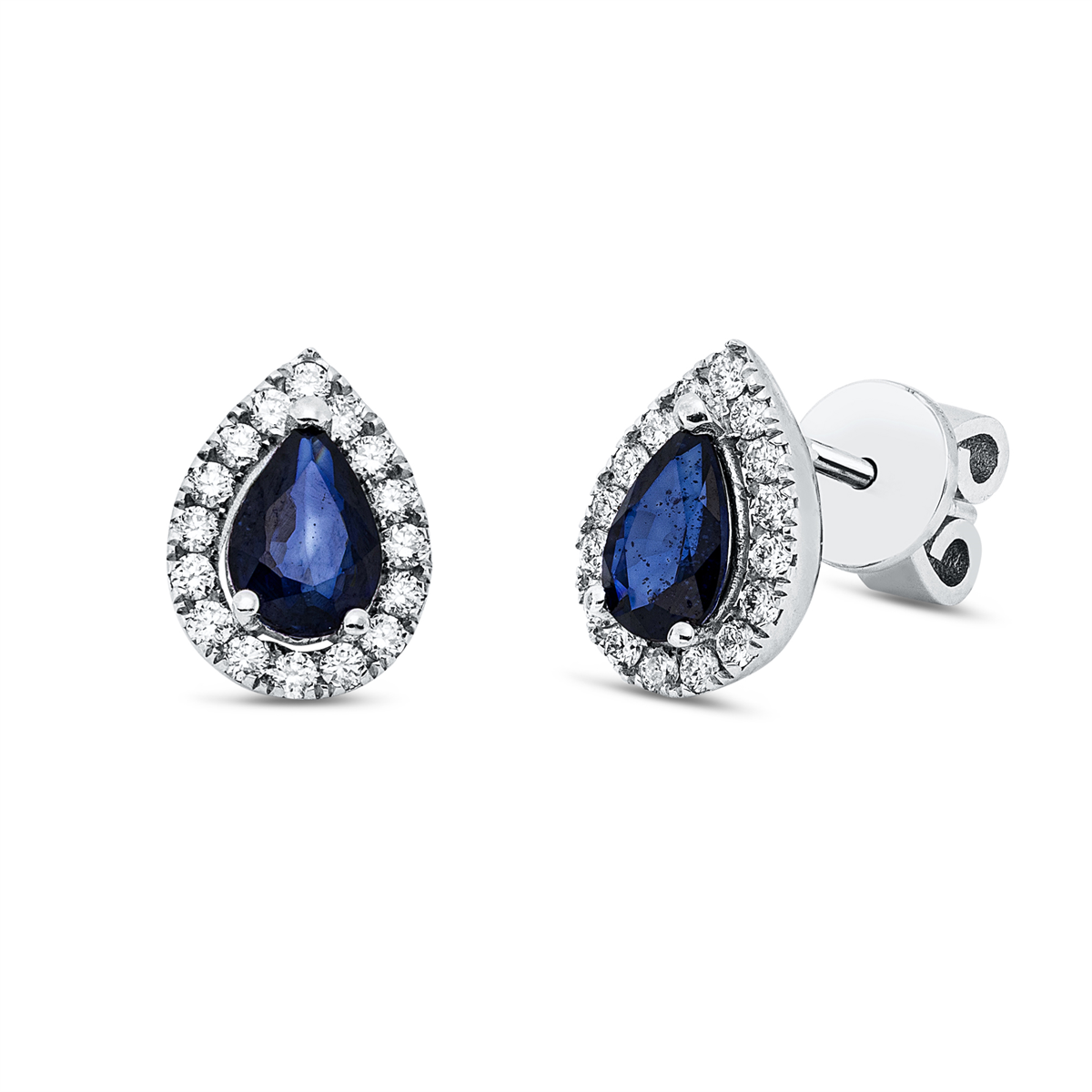 diamond full cut sapphire colored stone classic studs in white gold