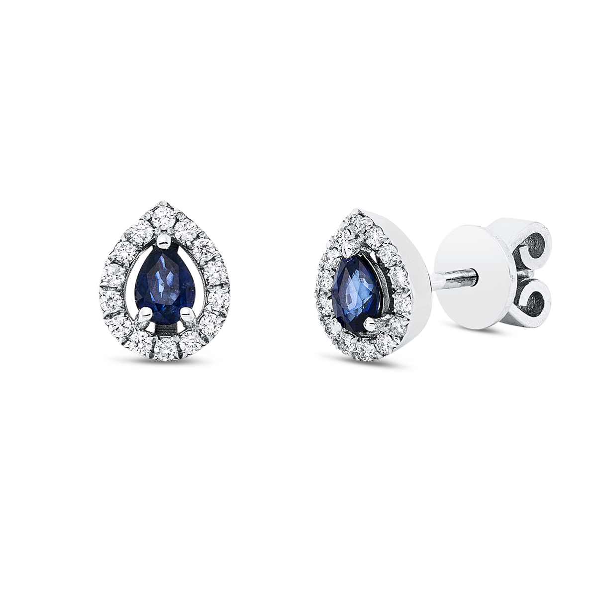 diamond full cut sapphire colored stone classic studs in white gold
