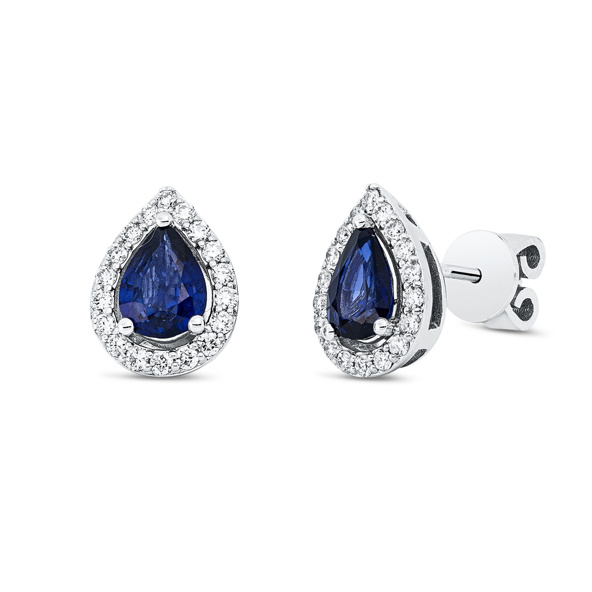diamond full cut sapphire colored stone classic studs in white gold
