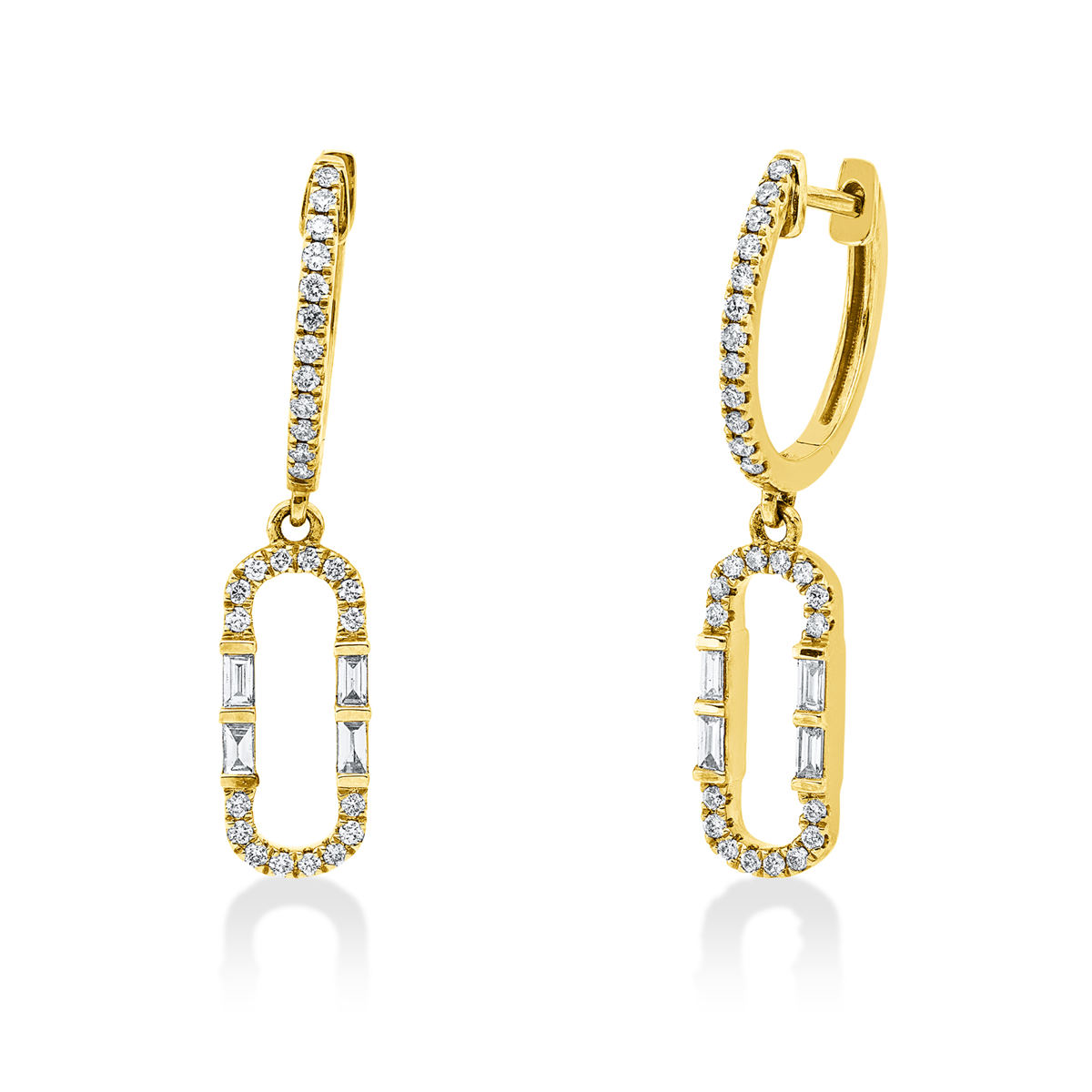 diamond full cut baguette earrings in yellow gold