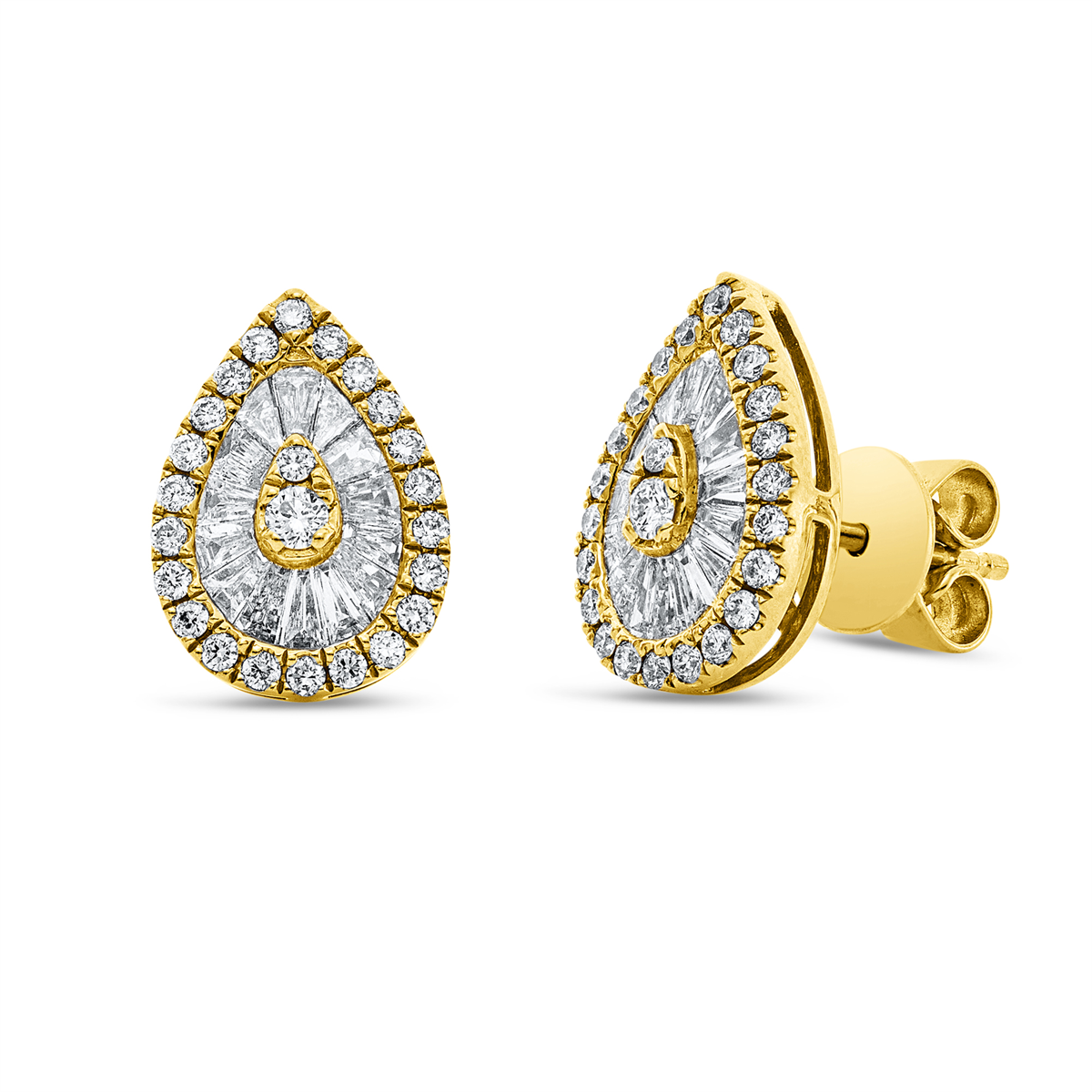 taper baguette studs in yellow gold