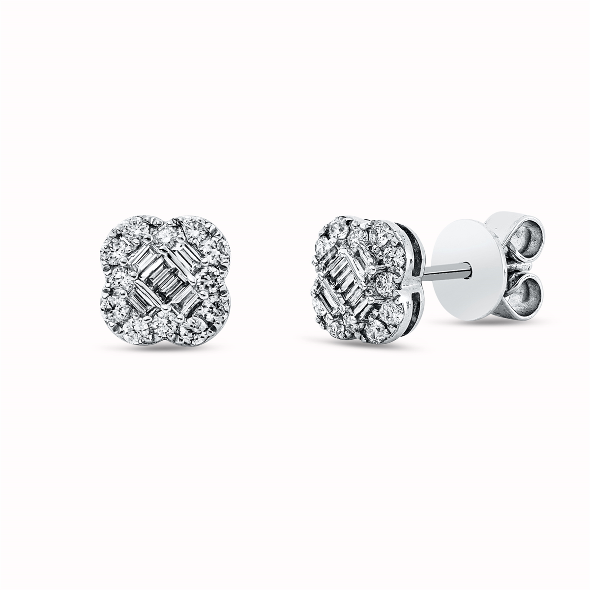 baguette baguette studs in white gold