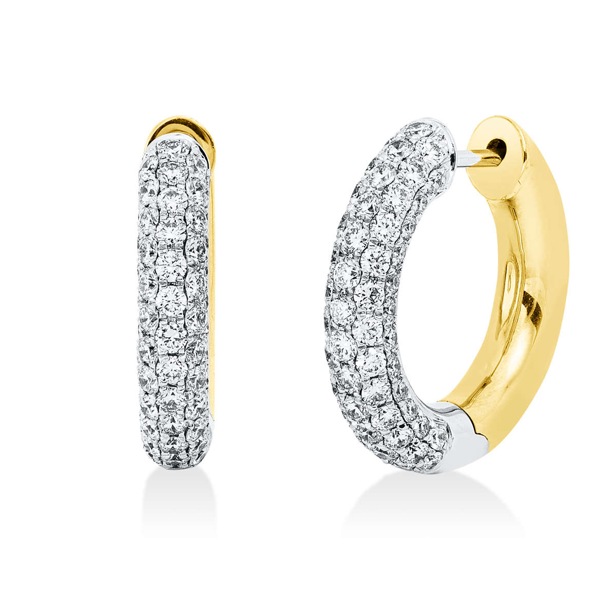 diamond full cut pavé hoops & huggies in white gold / yellow gold