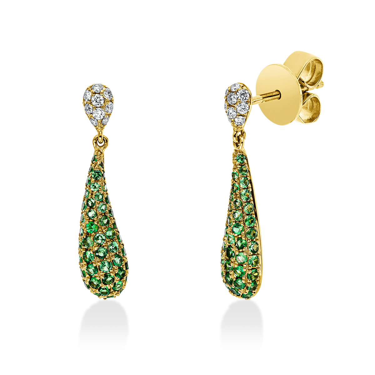 diamond full cut tsavorite colored stone fashion studs in yellow gold