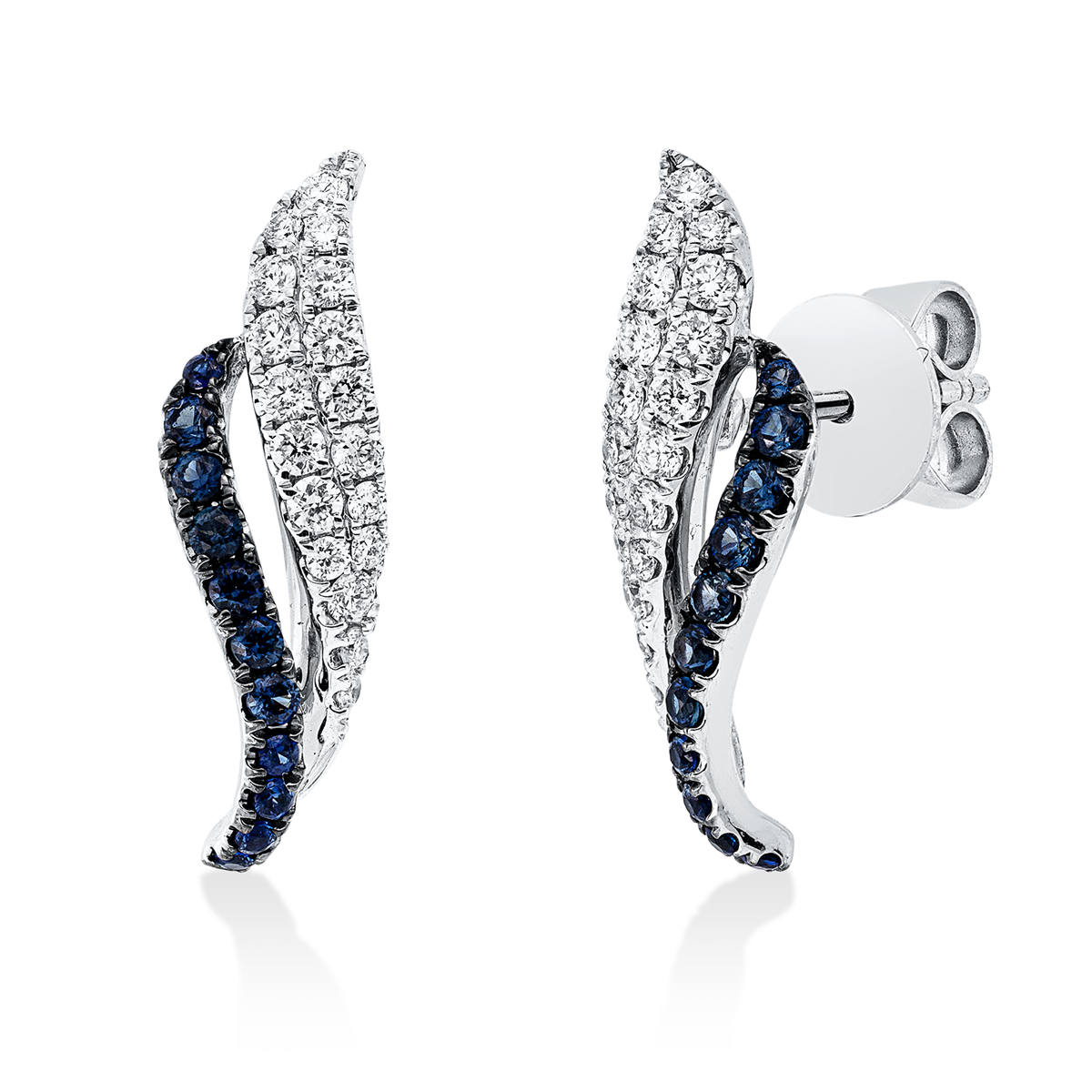 diamond full cut sapphire colored stone classic earrings in white gold