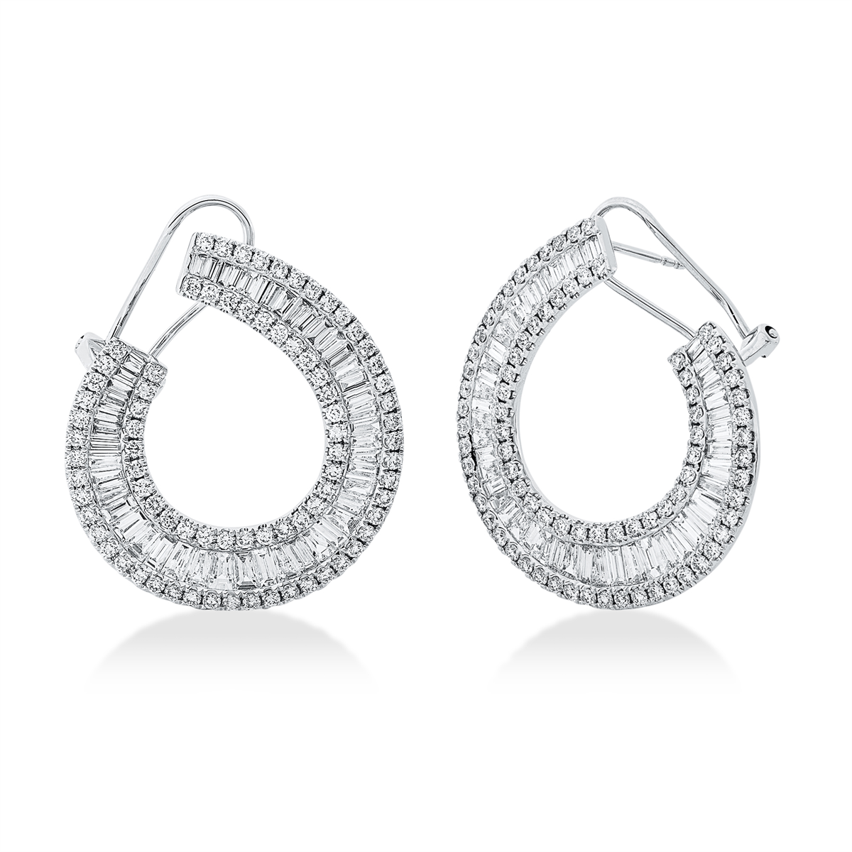 taper baguette earrings in white gold