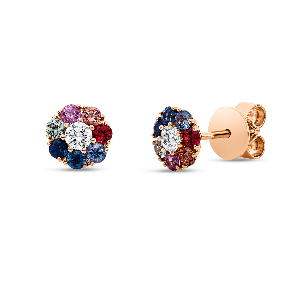 diamond full cut sapphire rainbow & multicolor studs in red gold