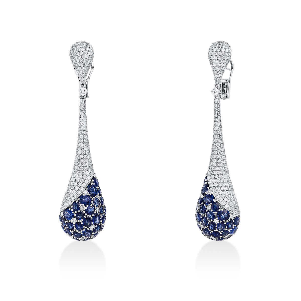 diamond full cut sapphire colored stone classic earrings in white gold