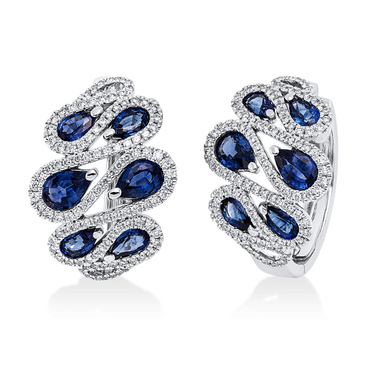 diamond full cut sapphire colored stone classic hoops & huggies in white gold