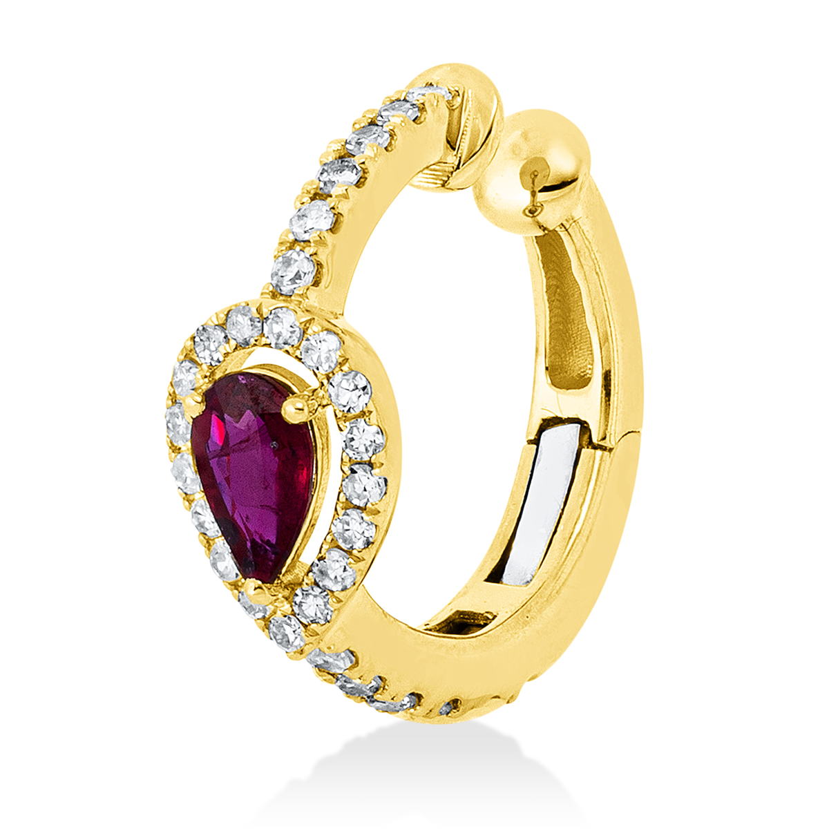 diamond full cut ruby colored stone classic earrings in yellow gold / white gold