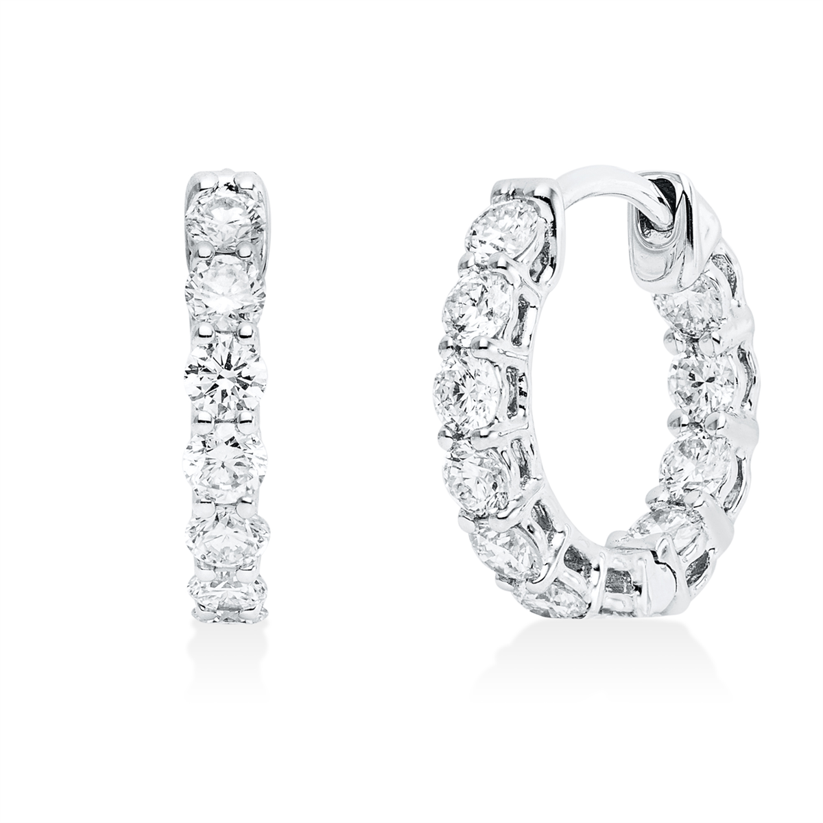 diamond full cut modern woman hoops & huggies in white gold