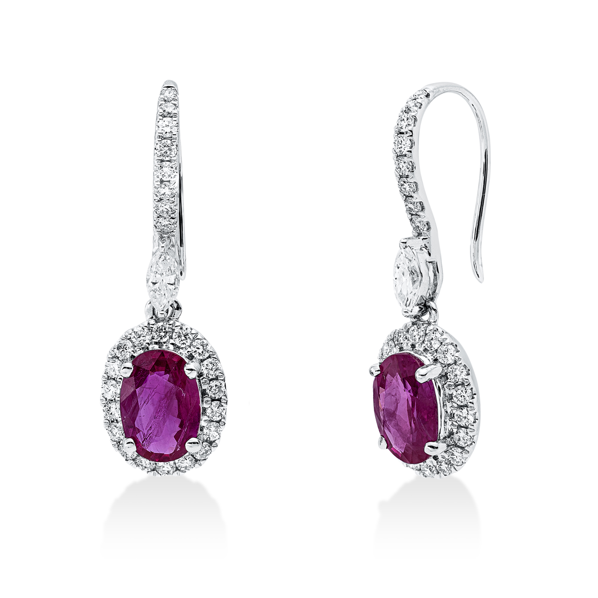 diamond full cut ruby colored stone classic earrings in white gold