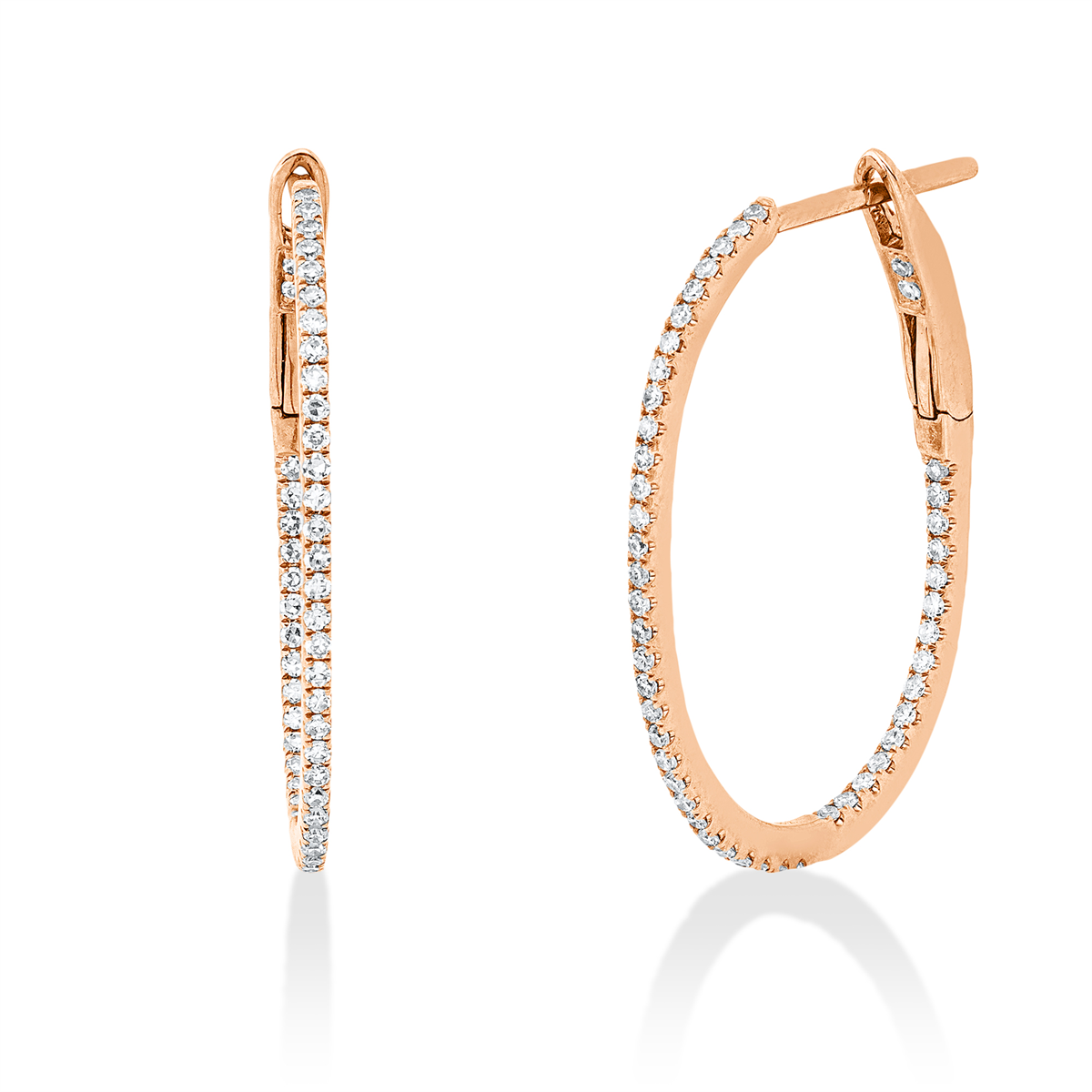 diamond single cut modern woman hoops & huggies in red gold