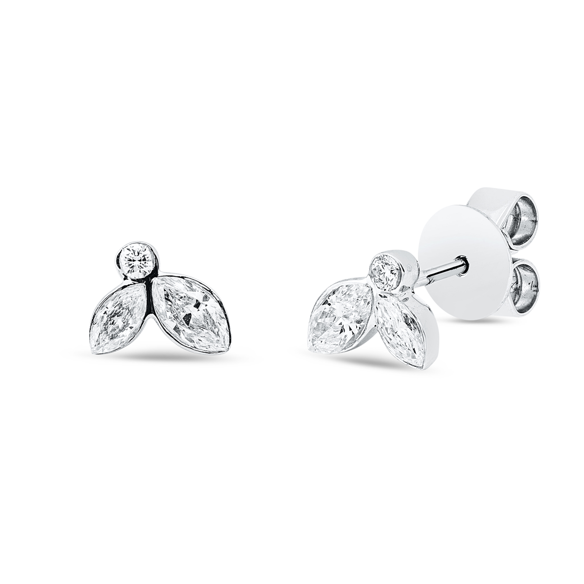 fantasy-cut modern woman studs in white gold