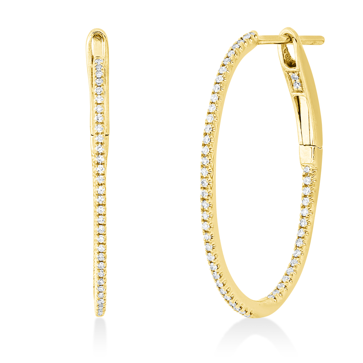 diamond single cut modern woman hoops & huggies in yellow gold
