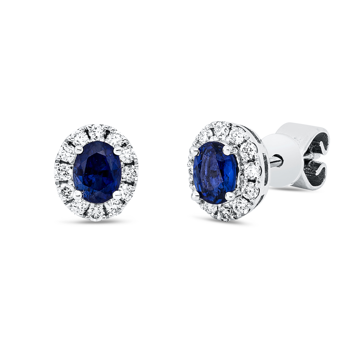 diamond full cut sapphire colored stone classic studs in white gold