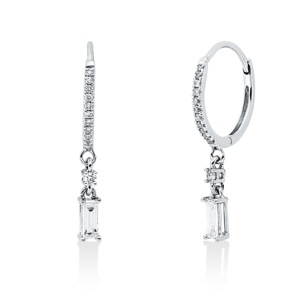 diamond full cut baguette earrings in white gold