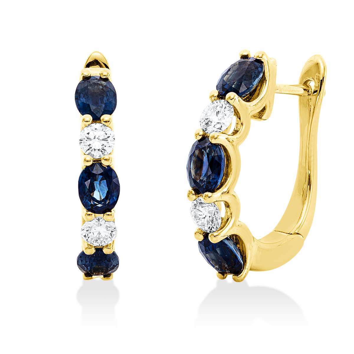 diamond full cut sapphire colored stone classic hoops & huggies in yellow gold