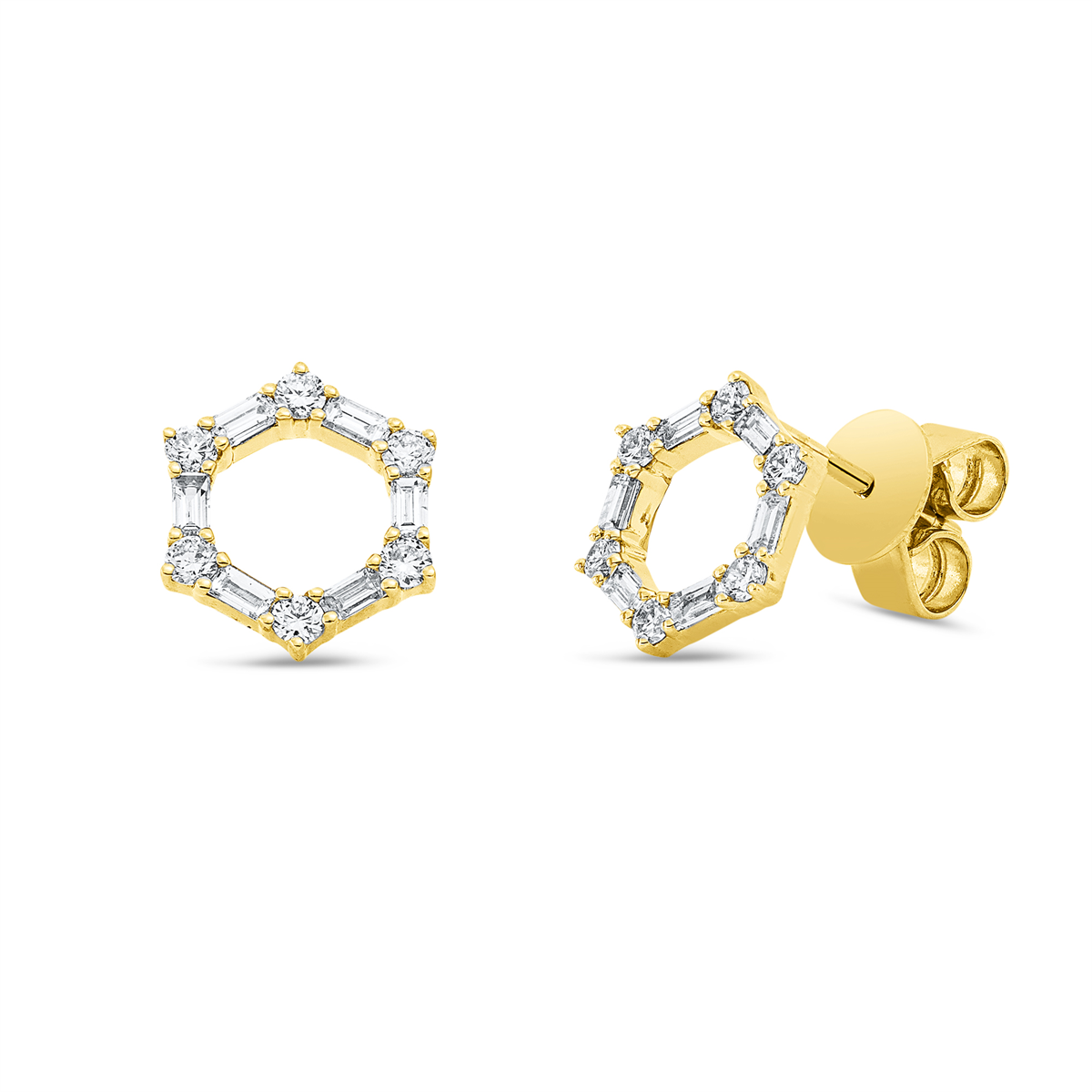 diamond full cut baguette earrings in yellow gold