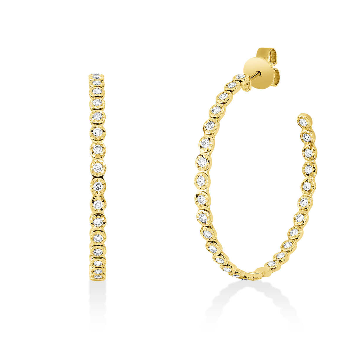 diamond full cut fancy colored diamond hoops & huggies in yellow gold