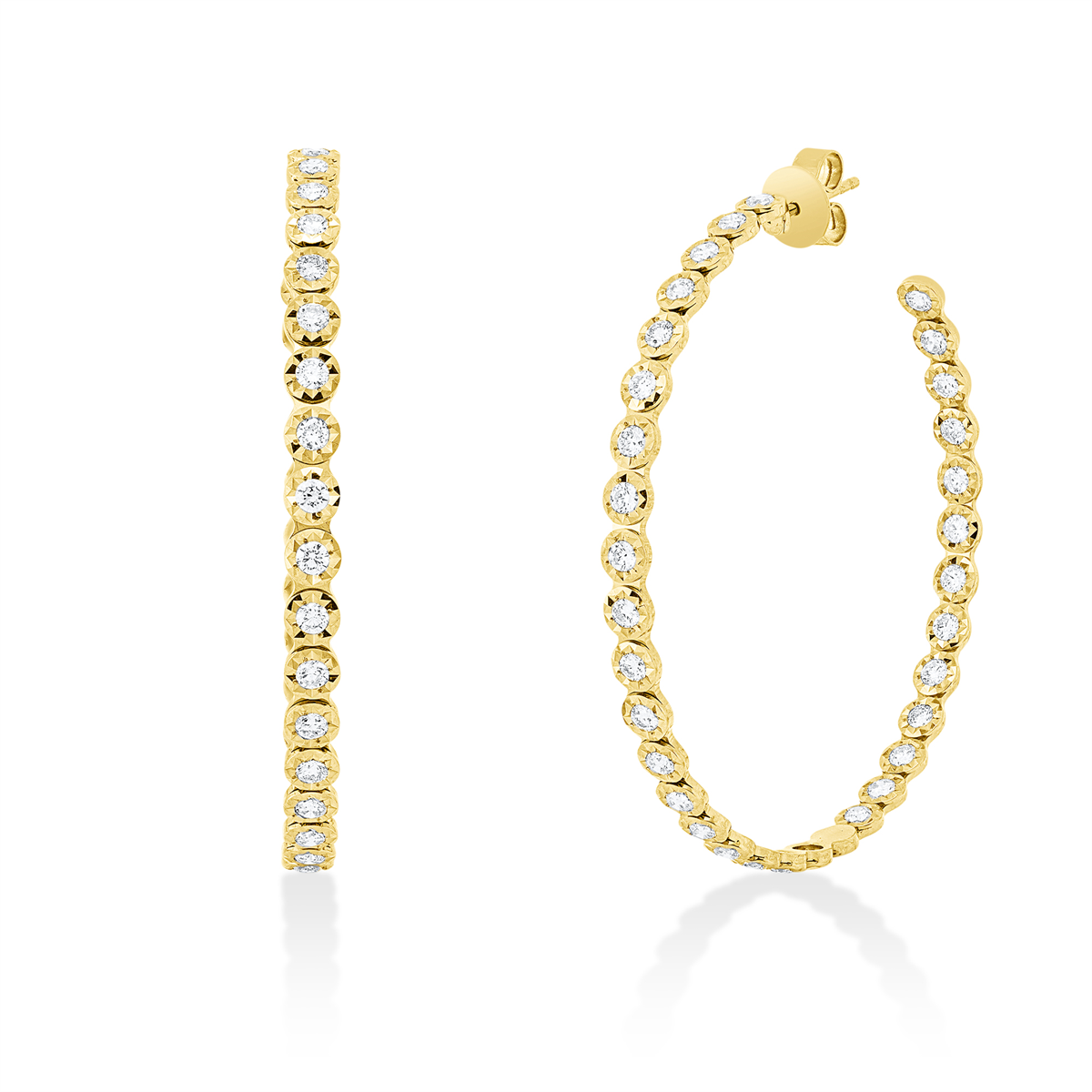 diamond full cut fancy colored diamond hoops & huggies in yellow gold