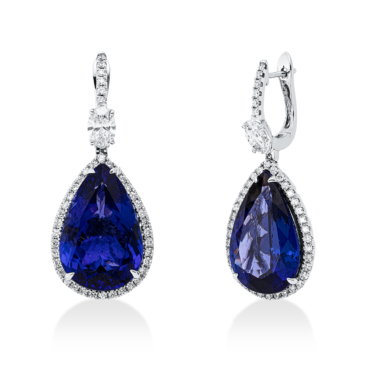 diamond full cut tanzanite colored stone classic earrings in white gold