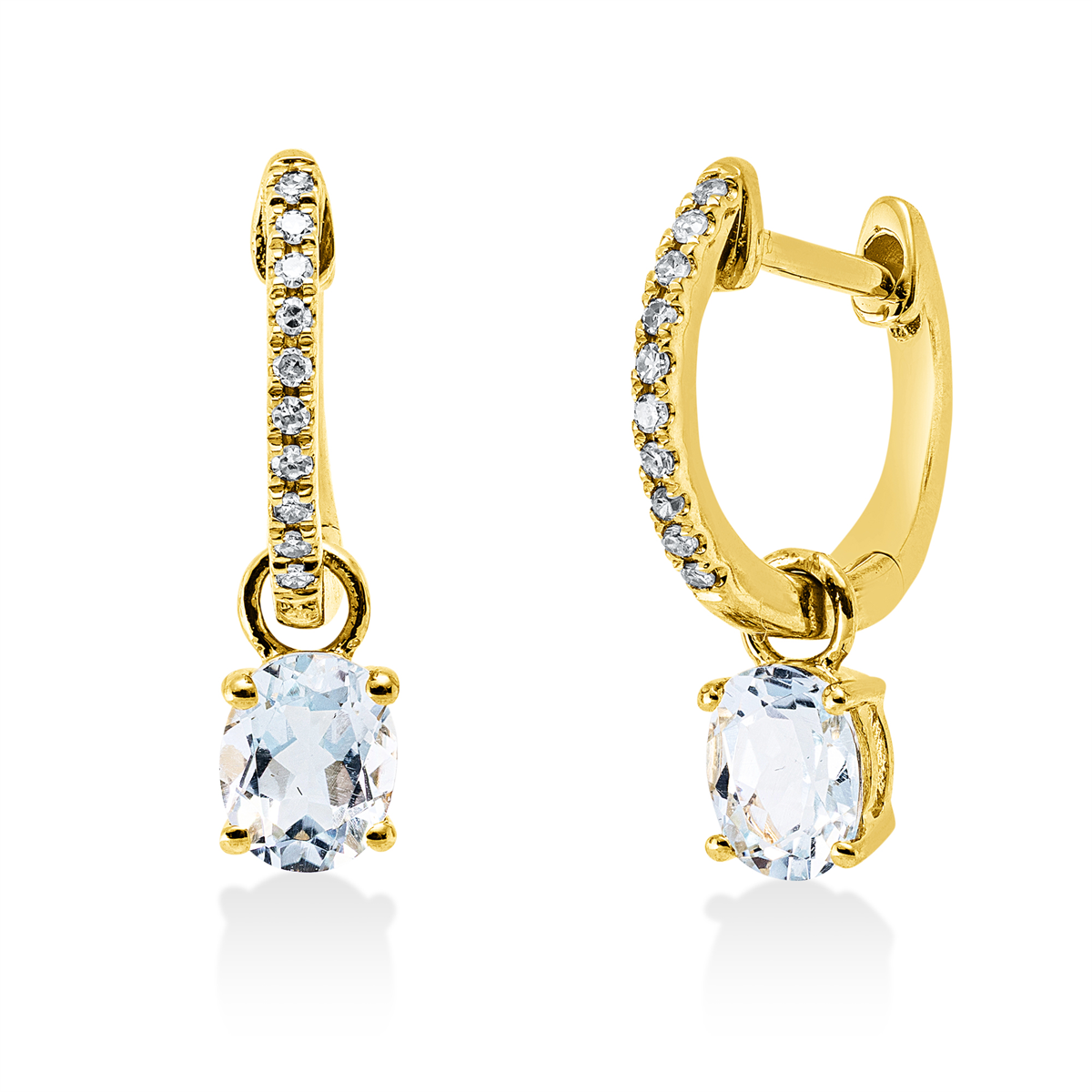 diamond single cut blue topaz colored stone fashion earrings in yellow gold