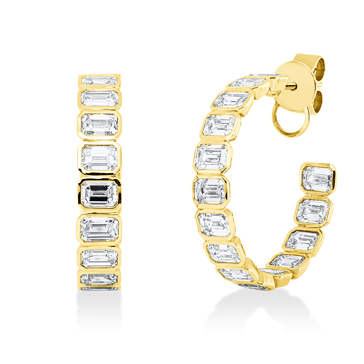 emerald cut exclusive hoops & huggies in yellow gold