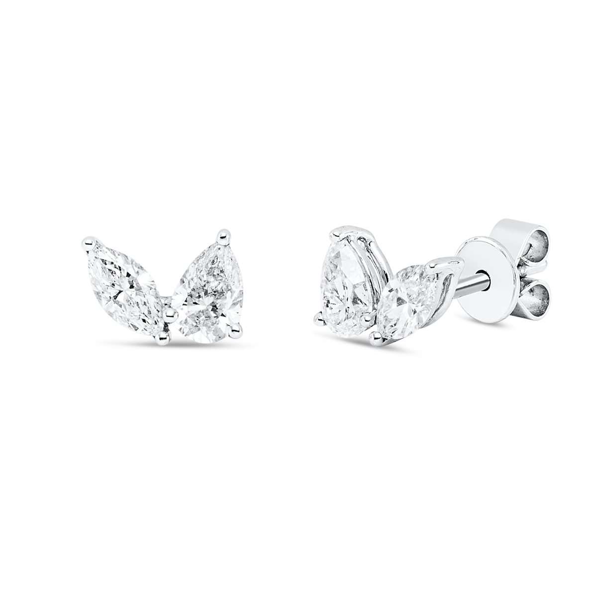 fantasy-cut modern woman studs in white gold