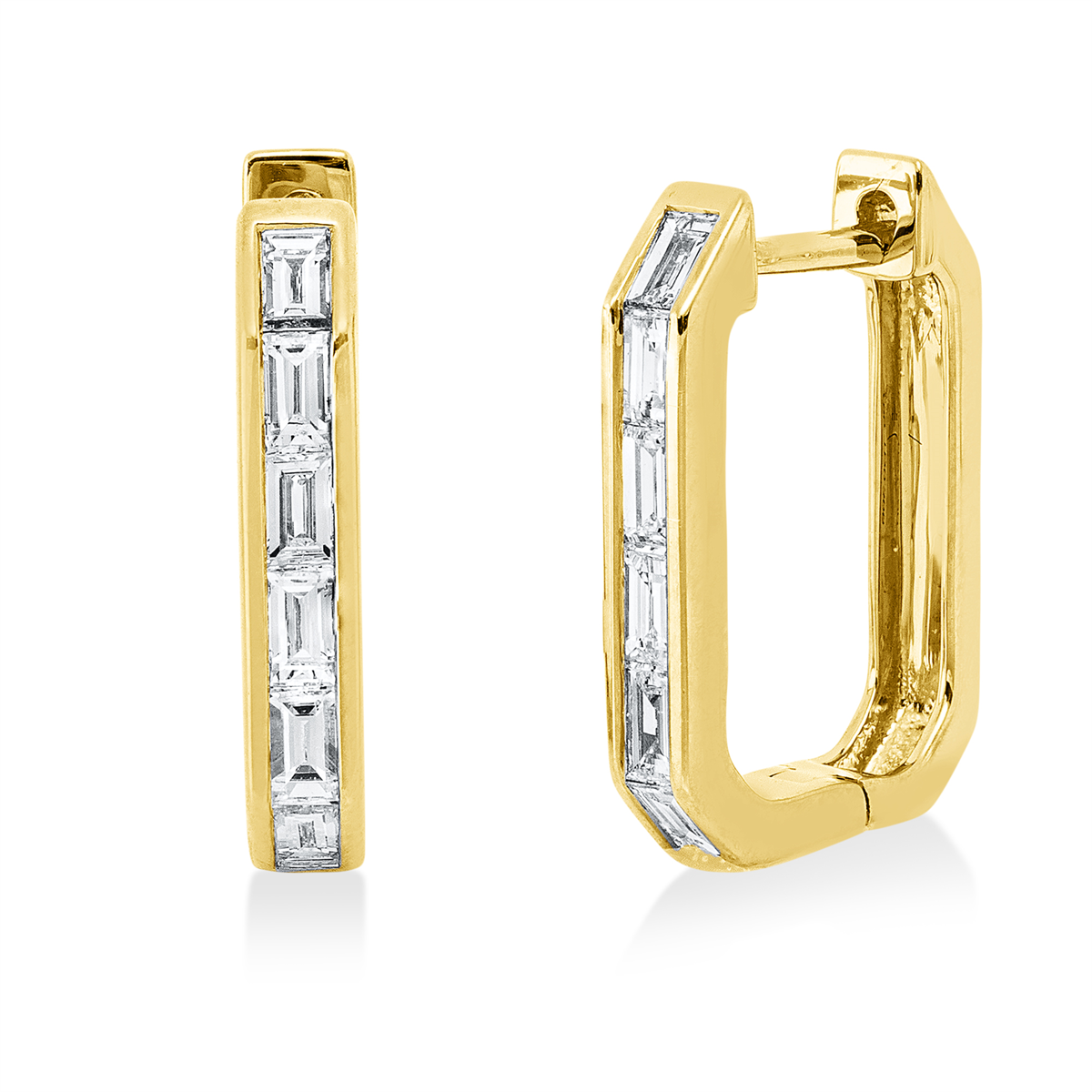 baguette modern woman hoops & huggies in yellow gold