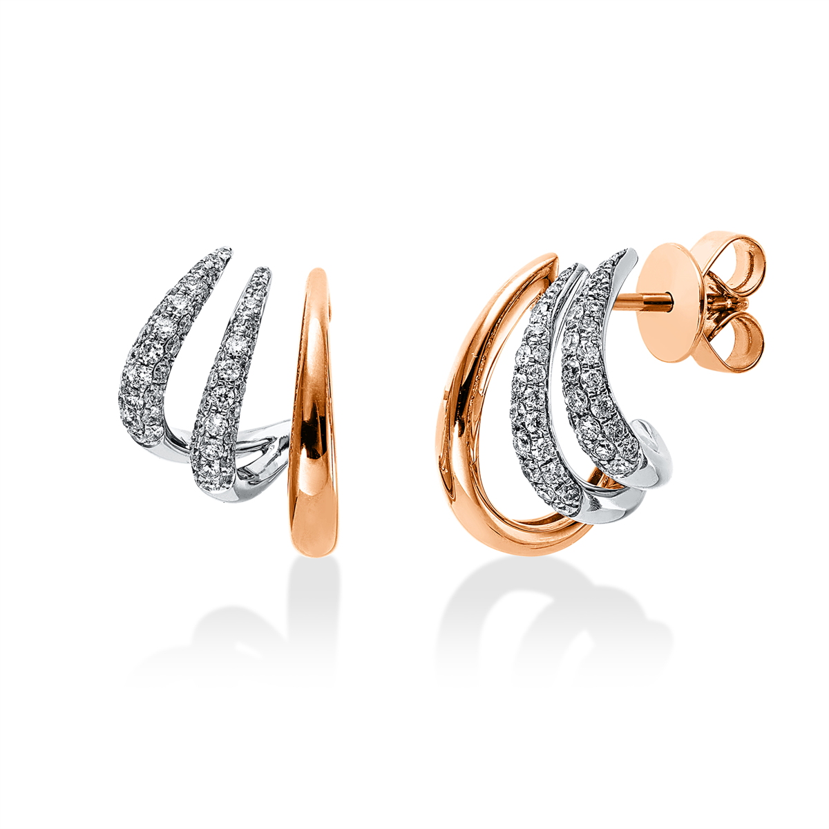 diamond full cut modern woman studs in red gold / white gold